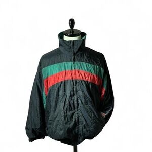 Vintage‎ Cotler Striped Windbreaker Jacket Red Green Black Full Zip